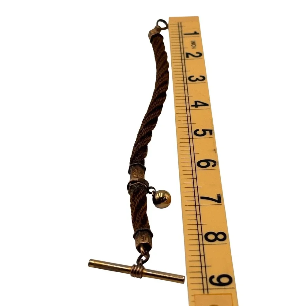 Antique Victorian Mourning Watch chain Bracelet Braided Hair Gold fill 8.5